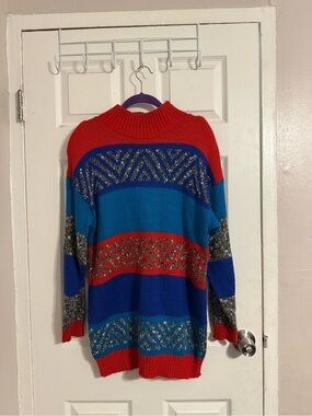 Vintage D.D. Sloane Red Knit Sweater - Crew Neck with shoulder pads
